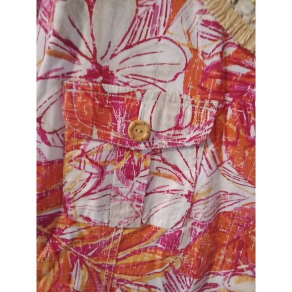 Blazer Jacket Ruby Rd 20W Snaps Beads Straw Tropical Floral Pink Orange White - Picture 6 of 8